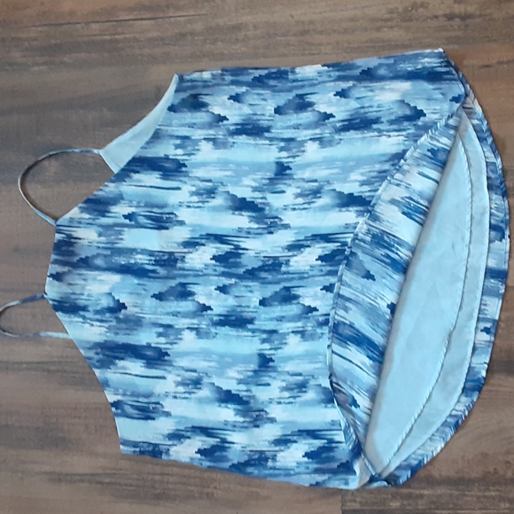 NWOT Blue Verigated Racerback Blouse Lined L - Picture 4 of 7